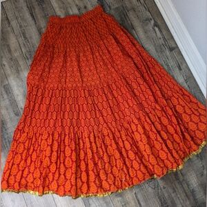 Beautiful Vintage Block Print Cotton Broomstick Maxi Skirt